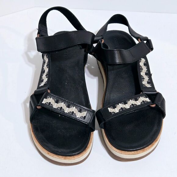 Merrell Women Size 8/39 Juno Adjustable Strap Sandals Black Leather Southwestern - Picture 3 of 8
